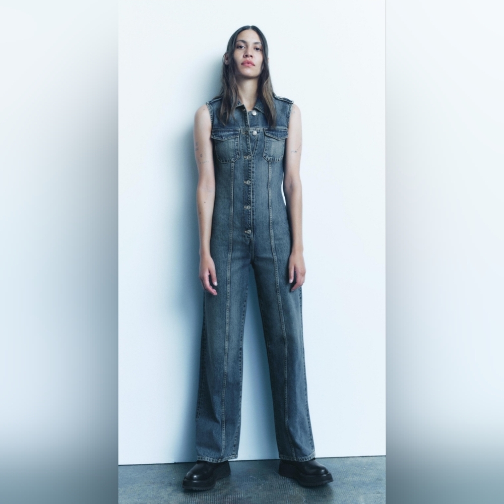 169. NWOT Zara Cut Out Back Denim Jumpsuit